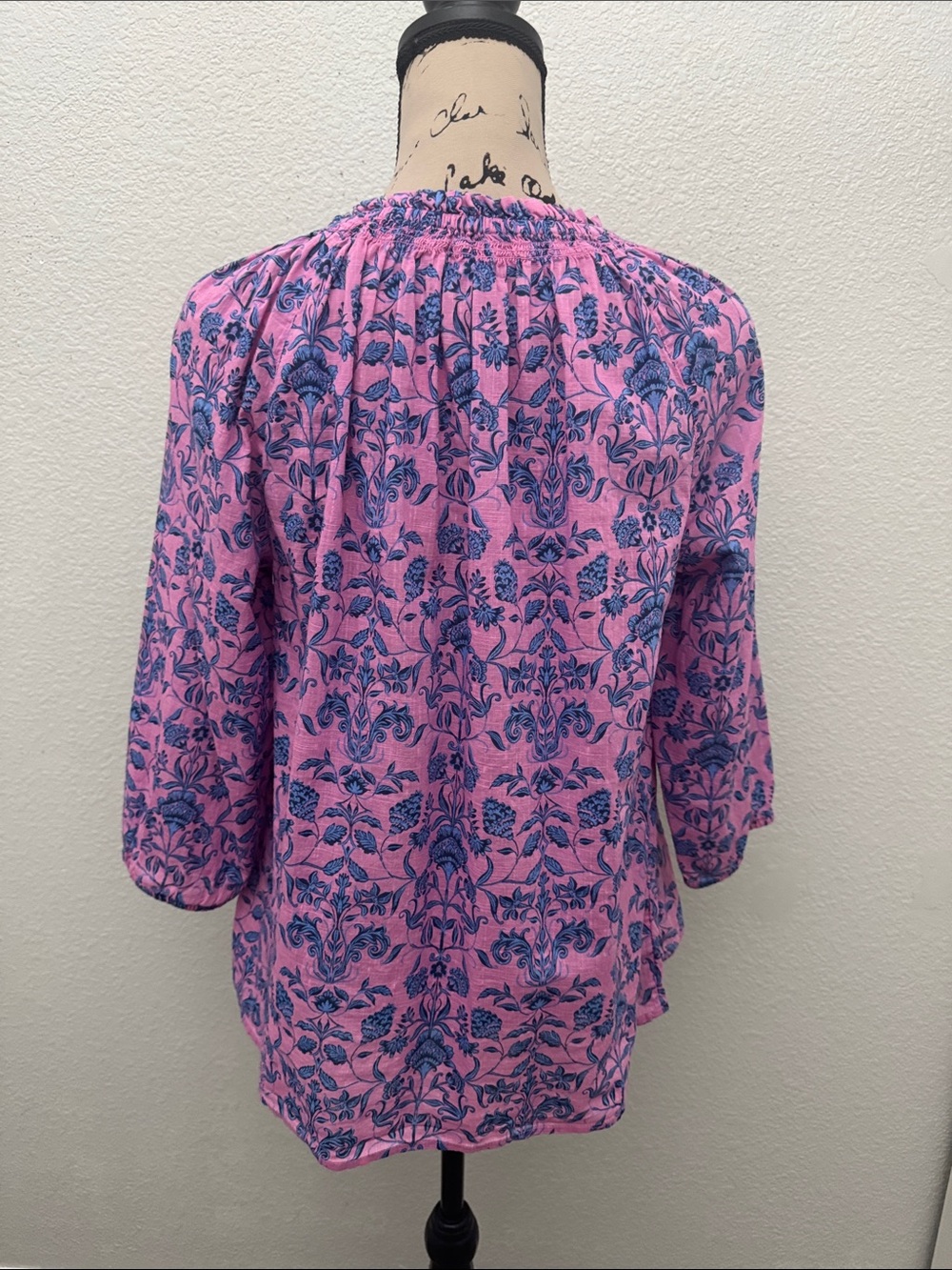 J. Jill Floral Boho Peasant Top Pink Blue Floral Print Cotton Size Small - Picture 6 of 12